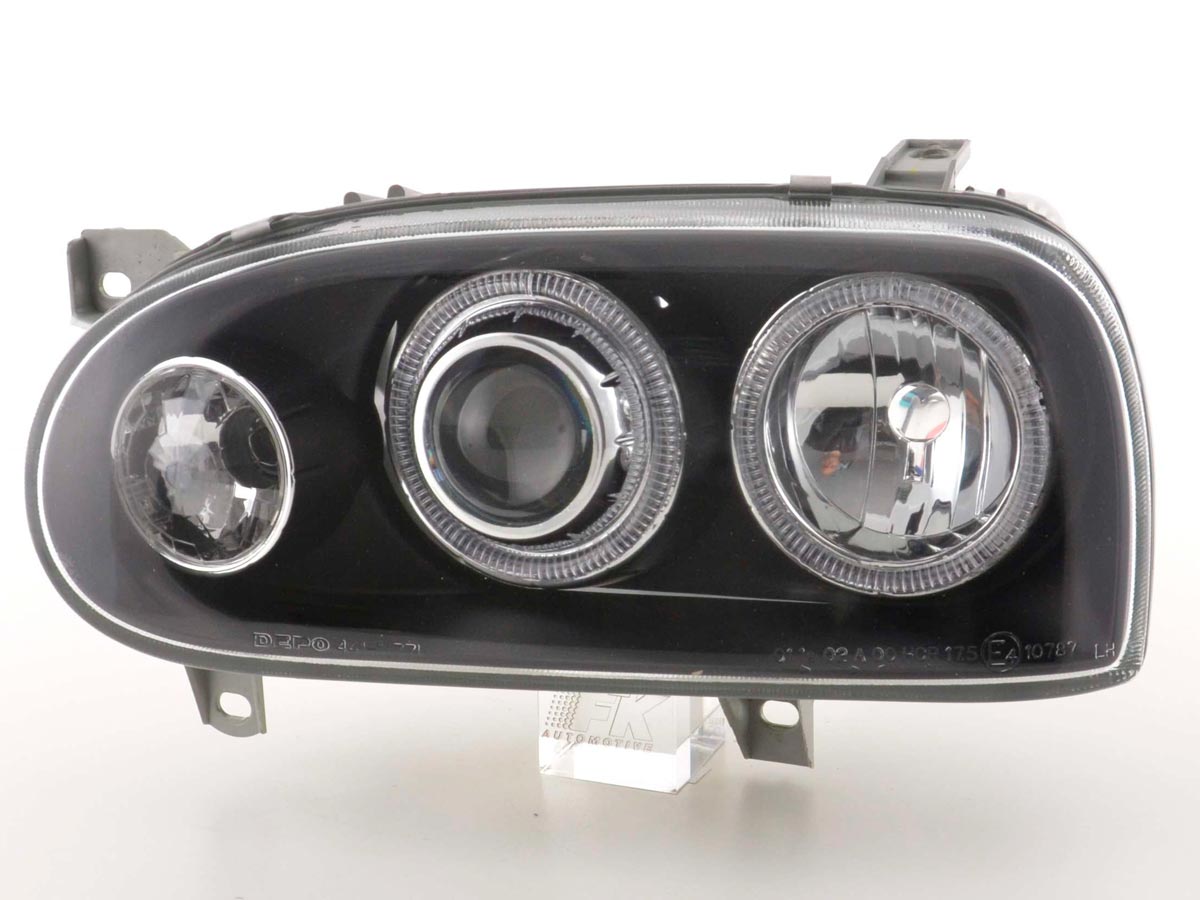 Scheinwerfer Set Angel Eyes VW Golf 3 Typ 1HXO, 1 EXO 91-97 schwarz Scheinwerfer Set Angel Eyes VW Golf 3 Typ 1HXO, 1 EXO 91-97 schwarz